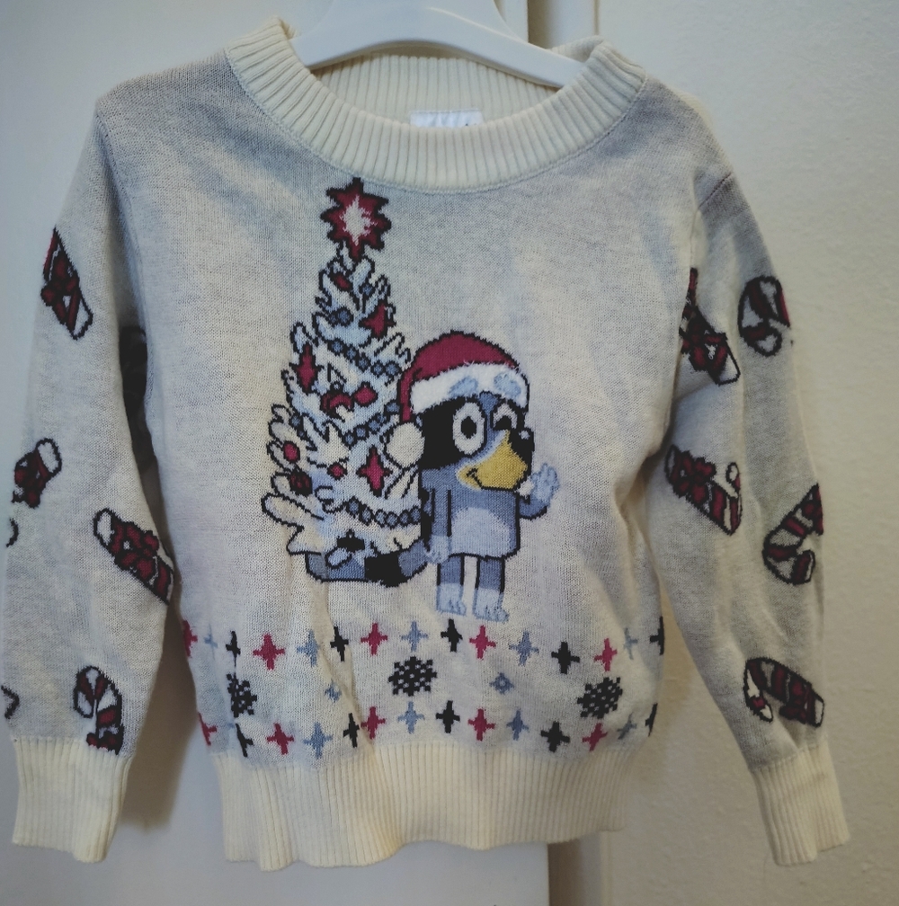 Kids Cream Holiday BLUEY Sweater with Red Accents